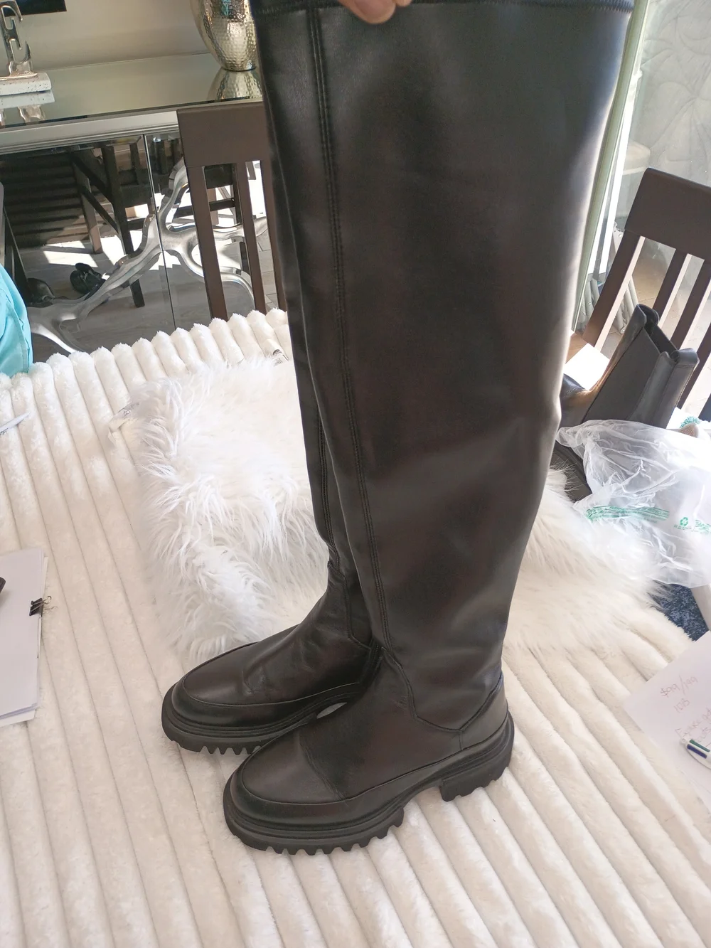 AllSaints Leona Black Leathee Over-The-Knee Lug-Sole Boots SZ 8